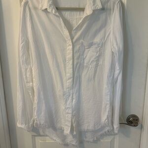 Cloth & Stone White Button-Up Shirt with Frayed Hem, Size L
